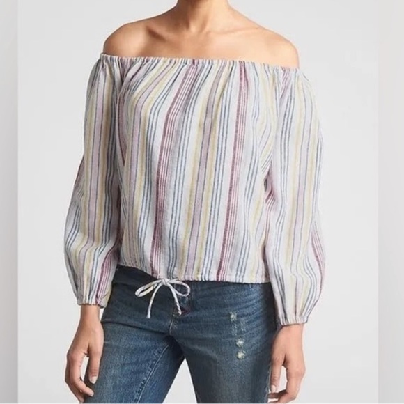 Gap off the shoulder long sleeve multi color striped blouse - Picture 2 of 6